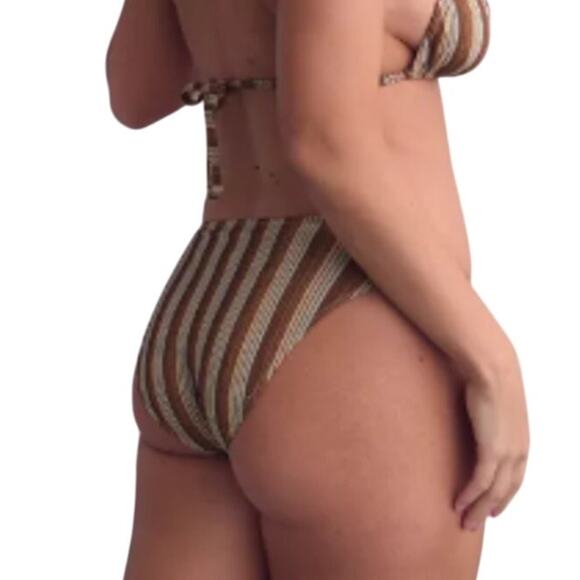 New Aerie Womens Small Sparkle Brown Blue Striped Classic Bikini Bottom ONLY - Picture 3 of 5